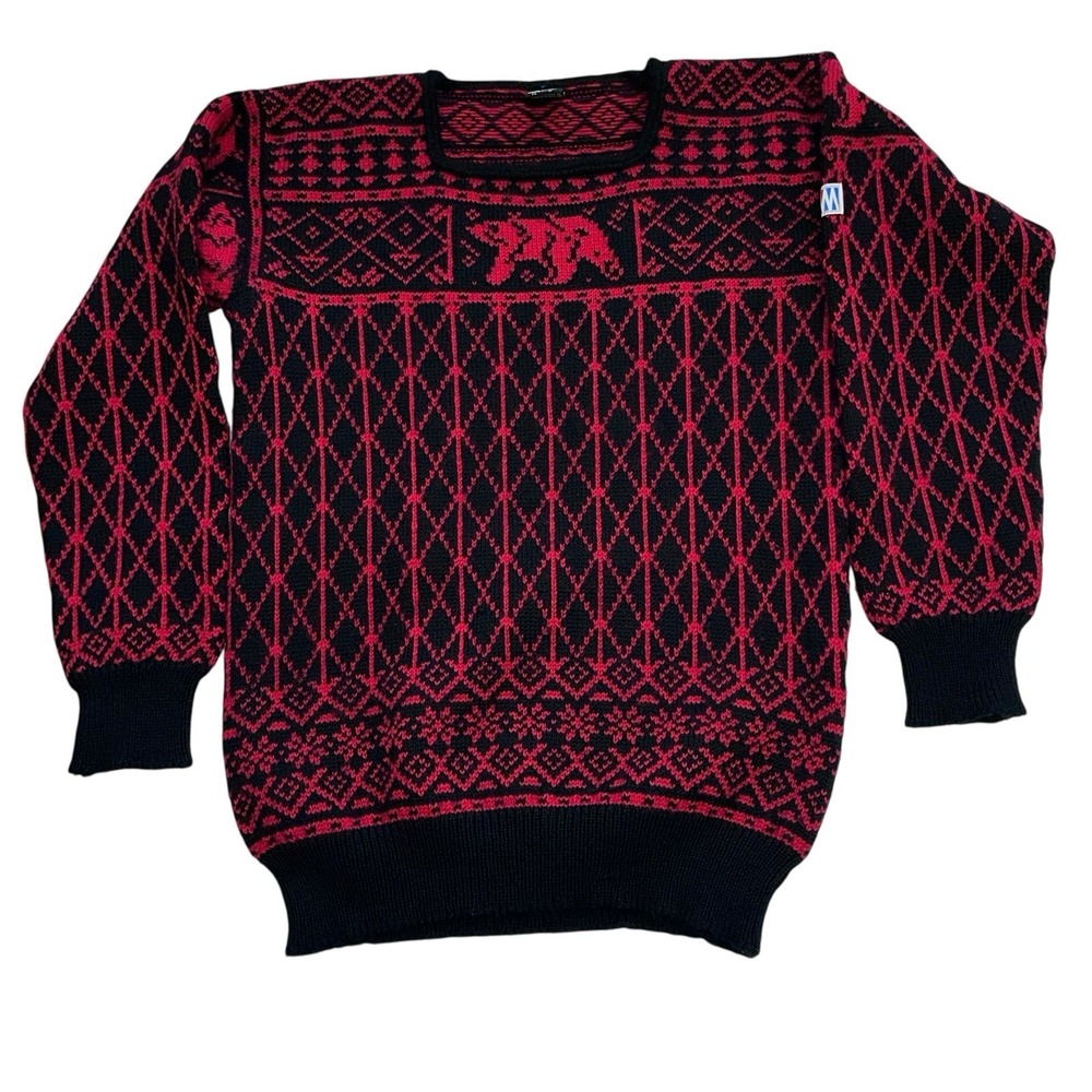 Vintage Dale of Norway Wool Sweater Bear Fair Isle Knit Ski Medium Cottagecore